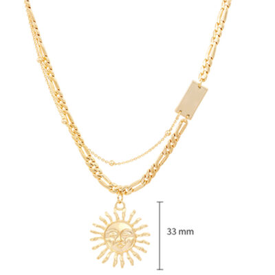 Sun Charm with Figaro Chain 18k Gold