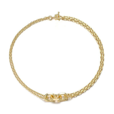 Tri-Circle Double Layer Link Chain Necklace Gold